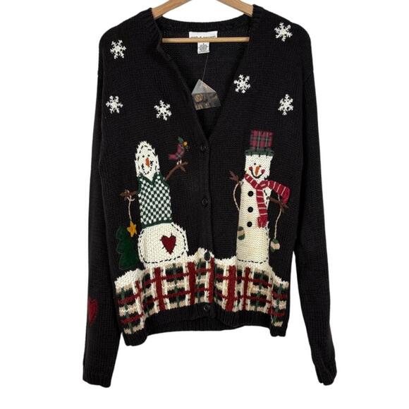 Deadstock Vintage Croft & Barrow Chunky Knit Snowman Cardigan - Picture 1 of 9